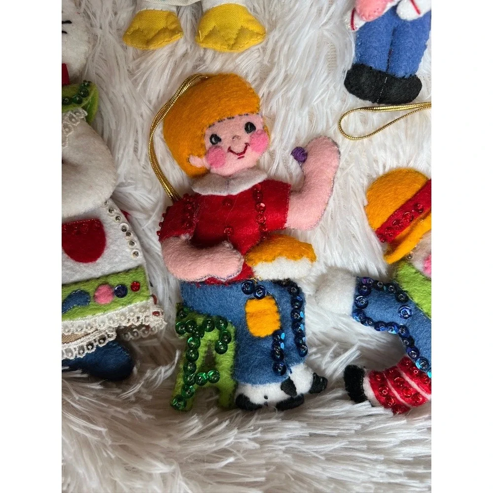 Handmade Felt Christmas Ornaments 5 Vintage Kitschy Nursery Rhymes Childrens